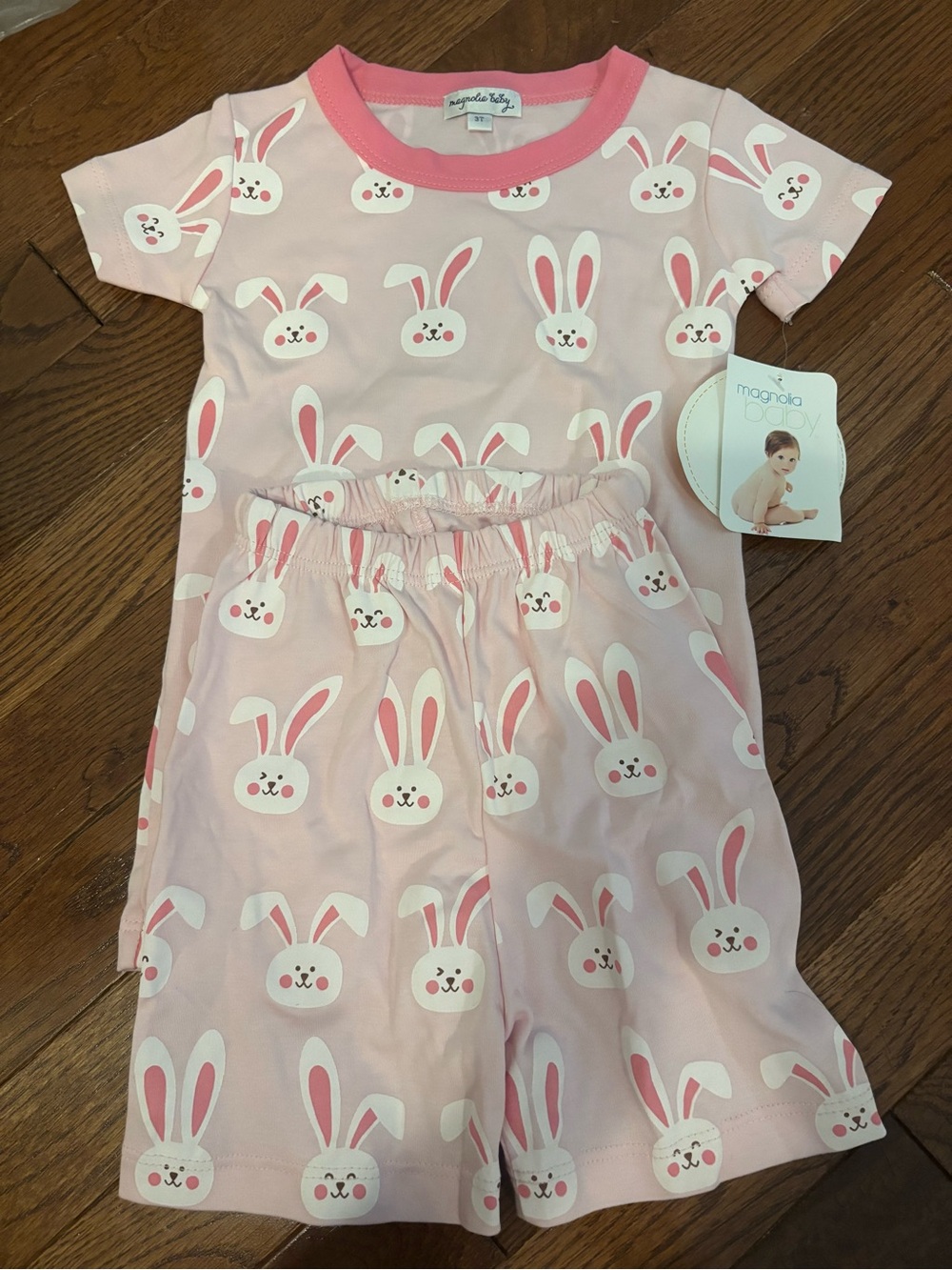 NWT Magnolia Baby Pink Bunny Print Kids Pajama Set